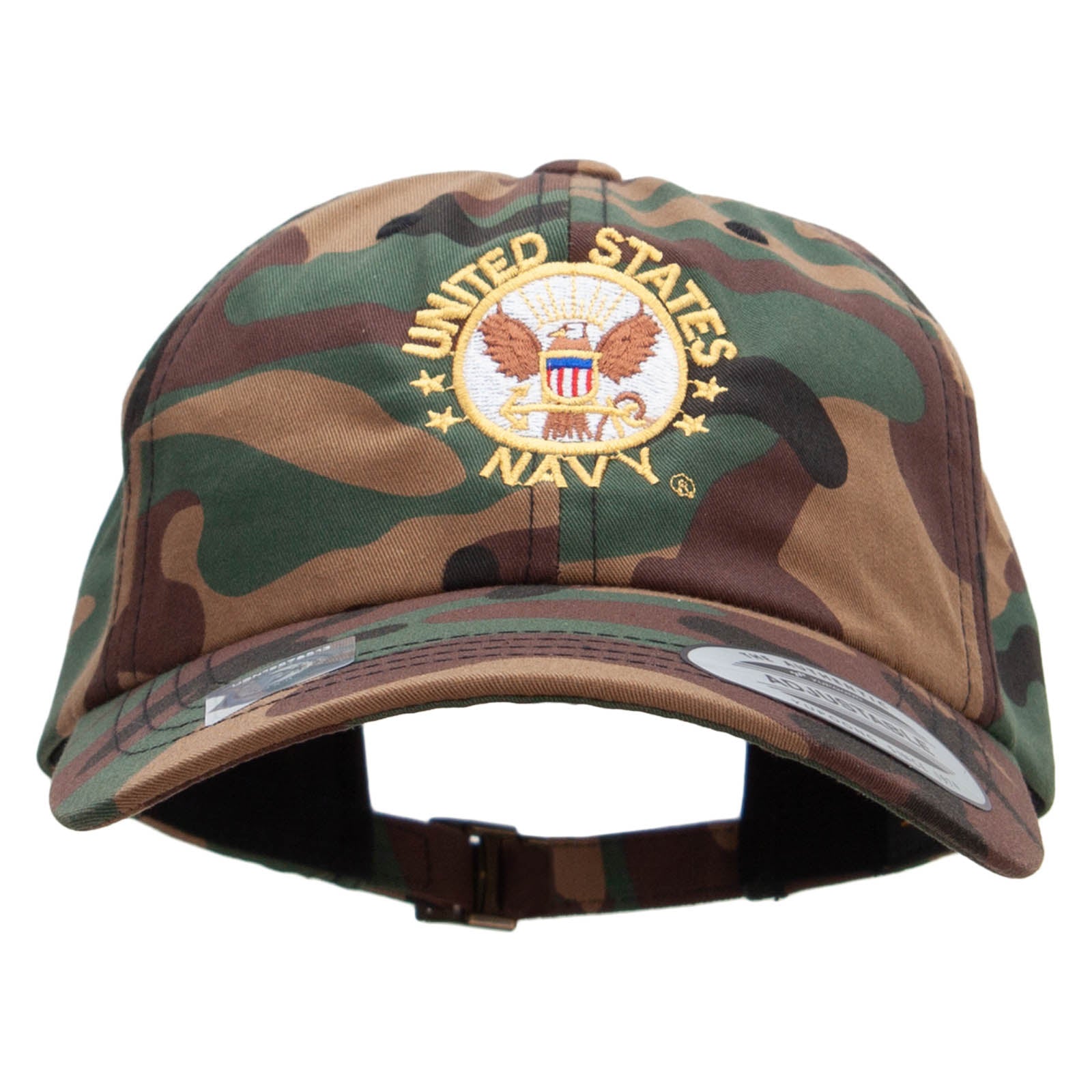Licensed United States Navy Circle Emblem Unstructured Low Profile 6 panel Cotton Cap - Green Camo OSFM
