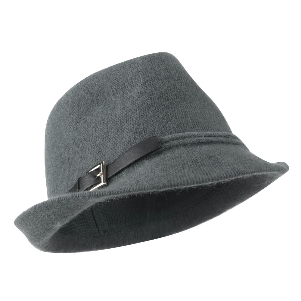 Angora Fedora with Belt Buckle Accent - Charcoal M-L