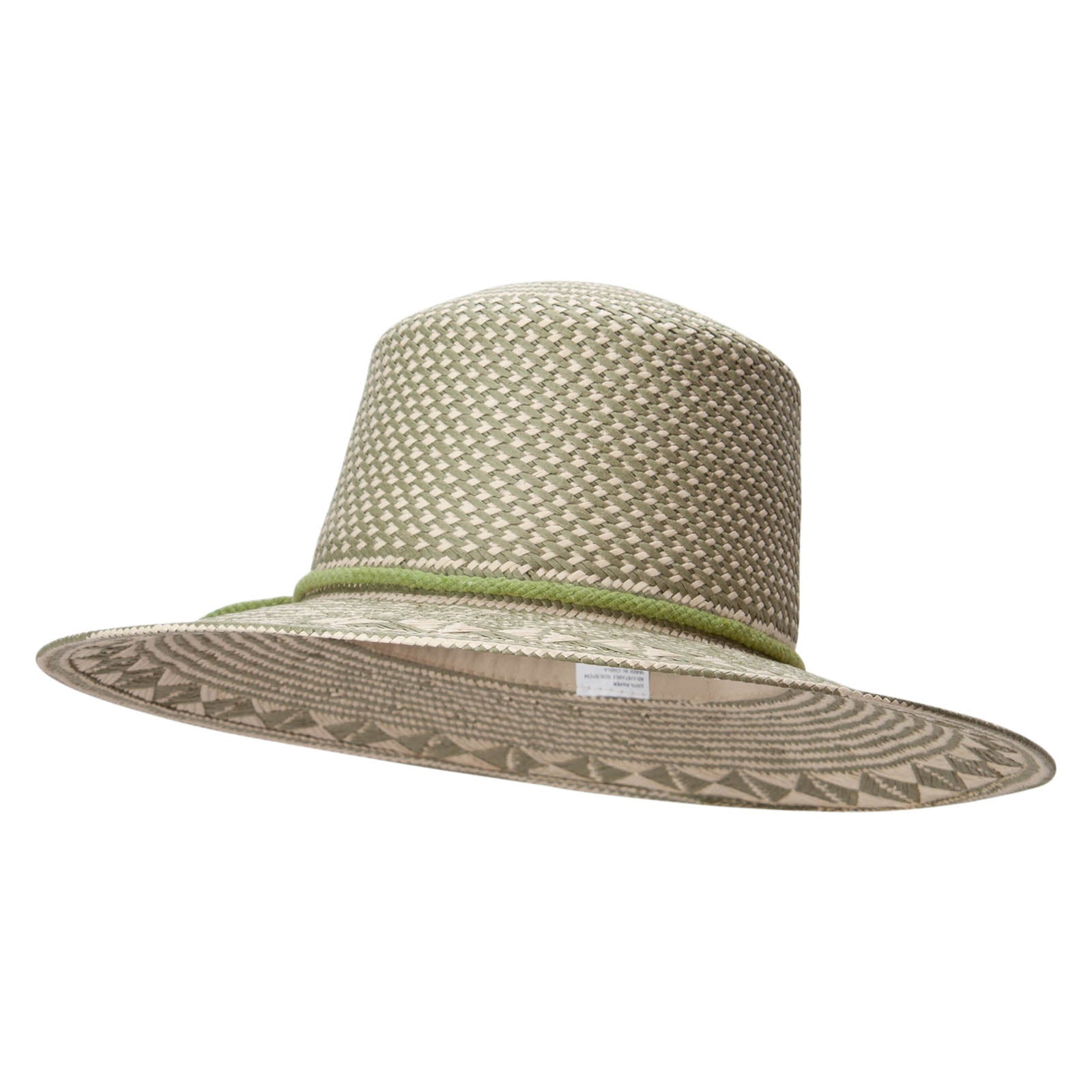 Womens Woven Paper with geometric design Hat - Green OSFM