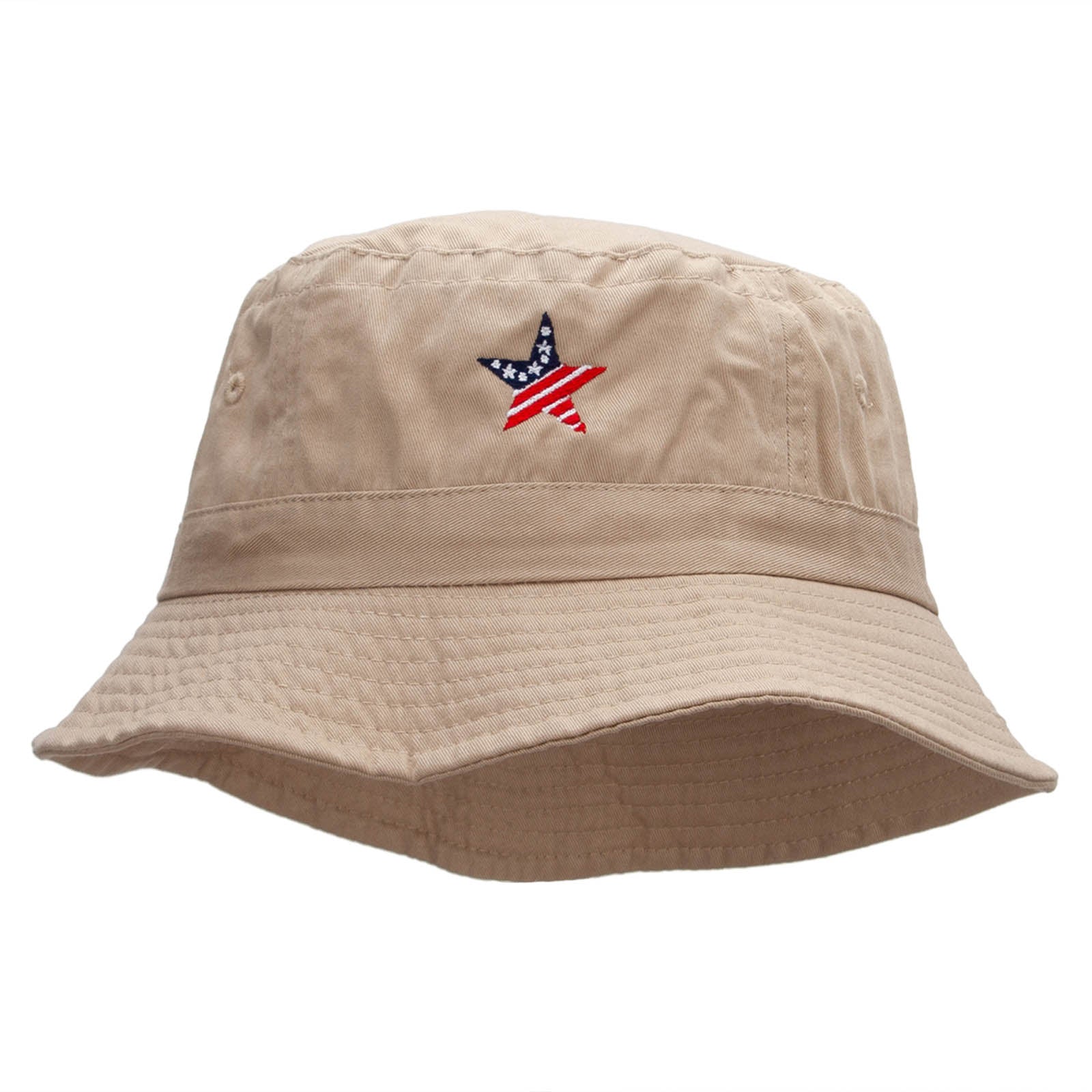 American Star Flag Embroidered Bucket Hat - Khaki OSFM