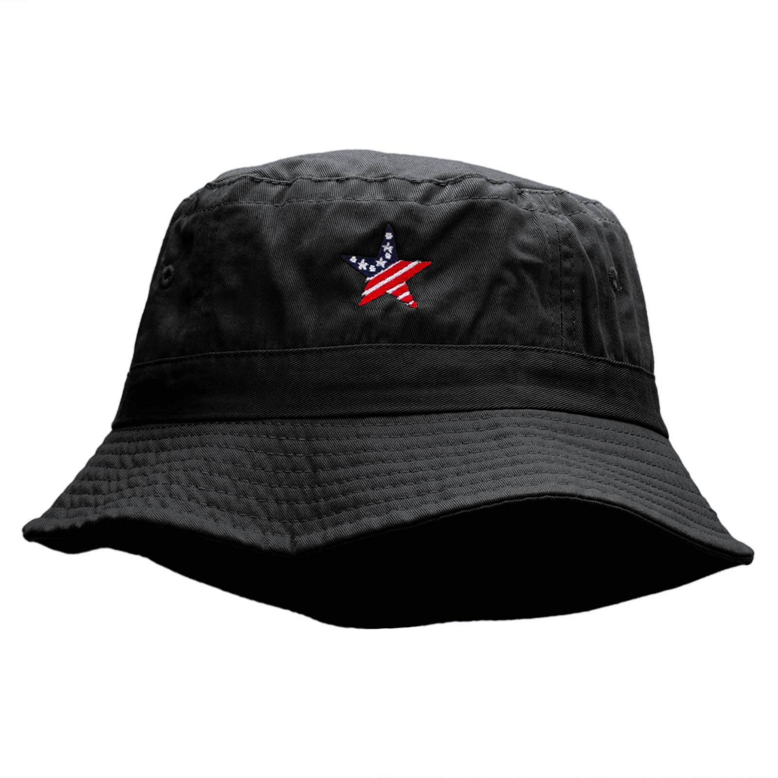 American Star Flag Embroidered Bucket Hat - Black OSFM