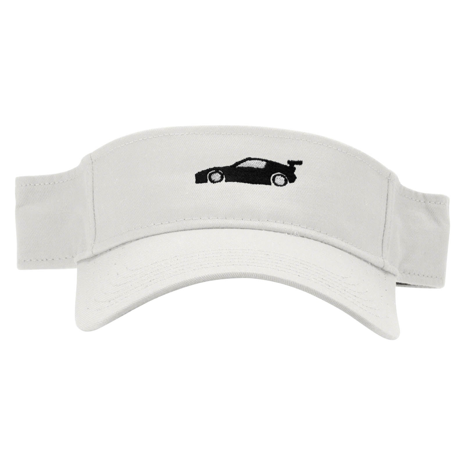 Black Race Car Embroidered Cotton Twill Sun Visor - White OSFM