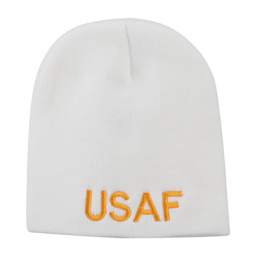 US Air Force Military Embroidered Short Beanie - White OSFM