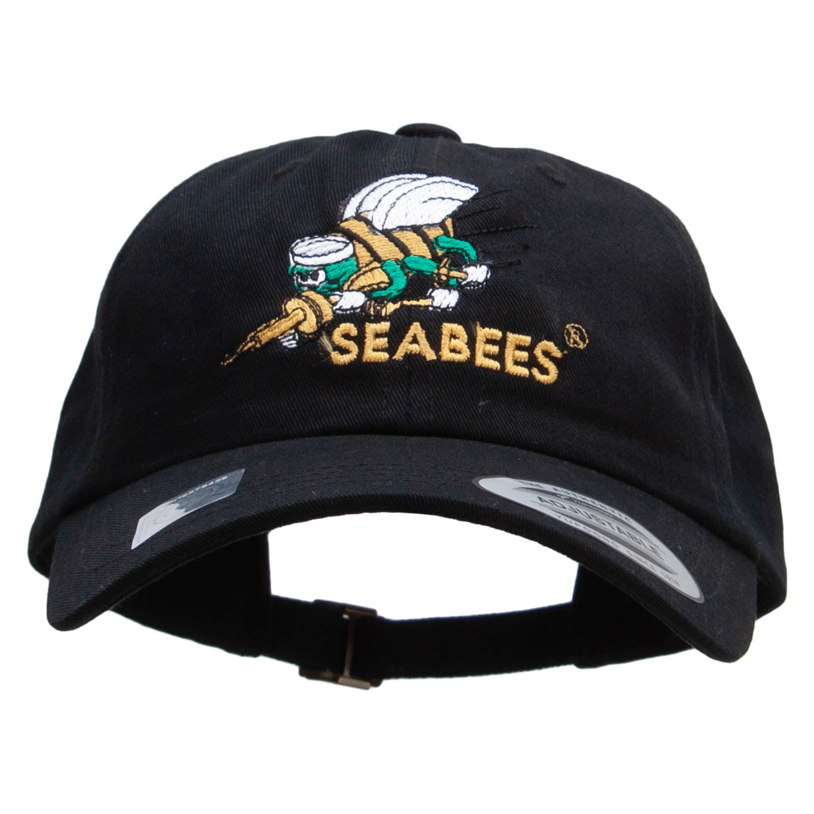 Licensed United States Navy Seabees Unstructured Low Profile 6 panel Cotton Cap - Black OSFM