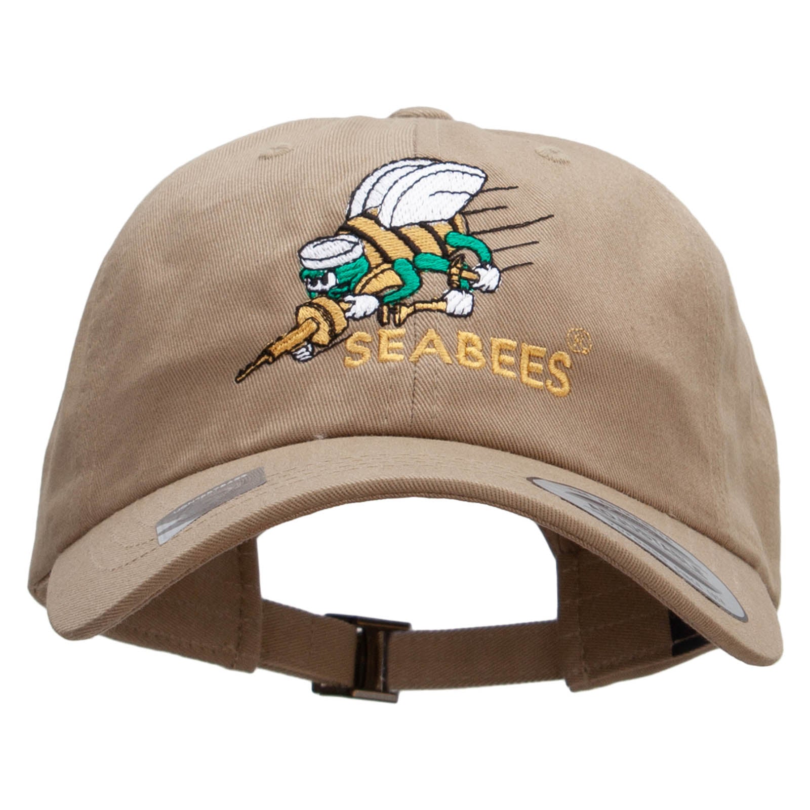 Licensed United States Navy Seabees Unstructured Low Profile 6 panel Cotton Cap - Khaki OSFM