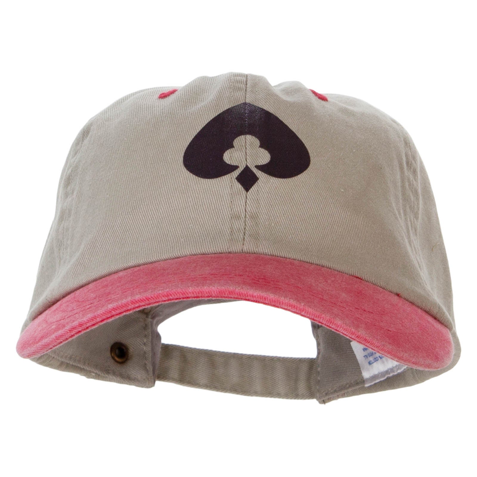 Poker Spade Clubs Diamond Logo Heat Transfer Pigment Dyed Wash Cap - Beige Red OSFM