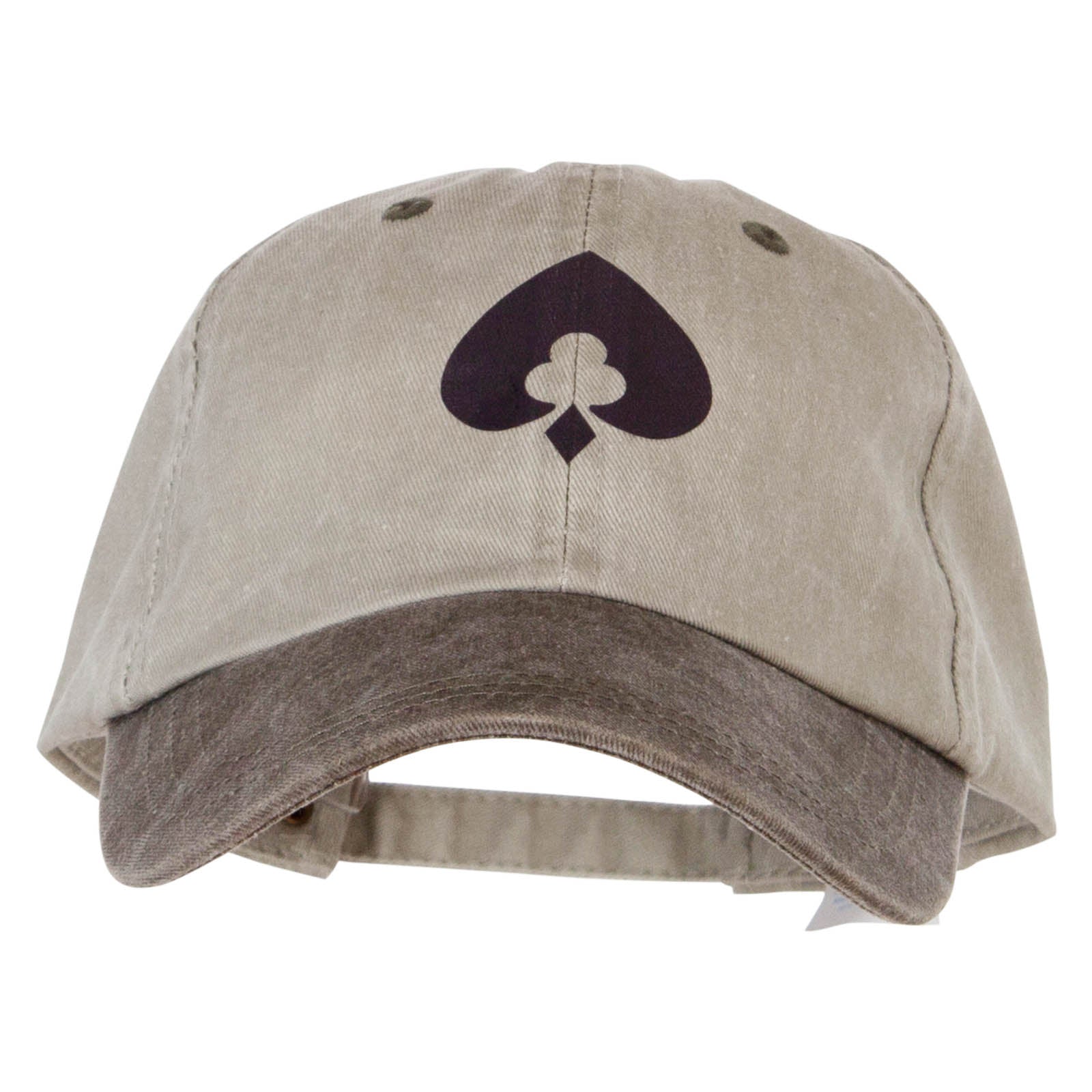 Poker Spade Clubs Diamond Logo Heat Transfer Pigment Dyed Wash Cap - Beige Brown OSFM