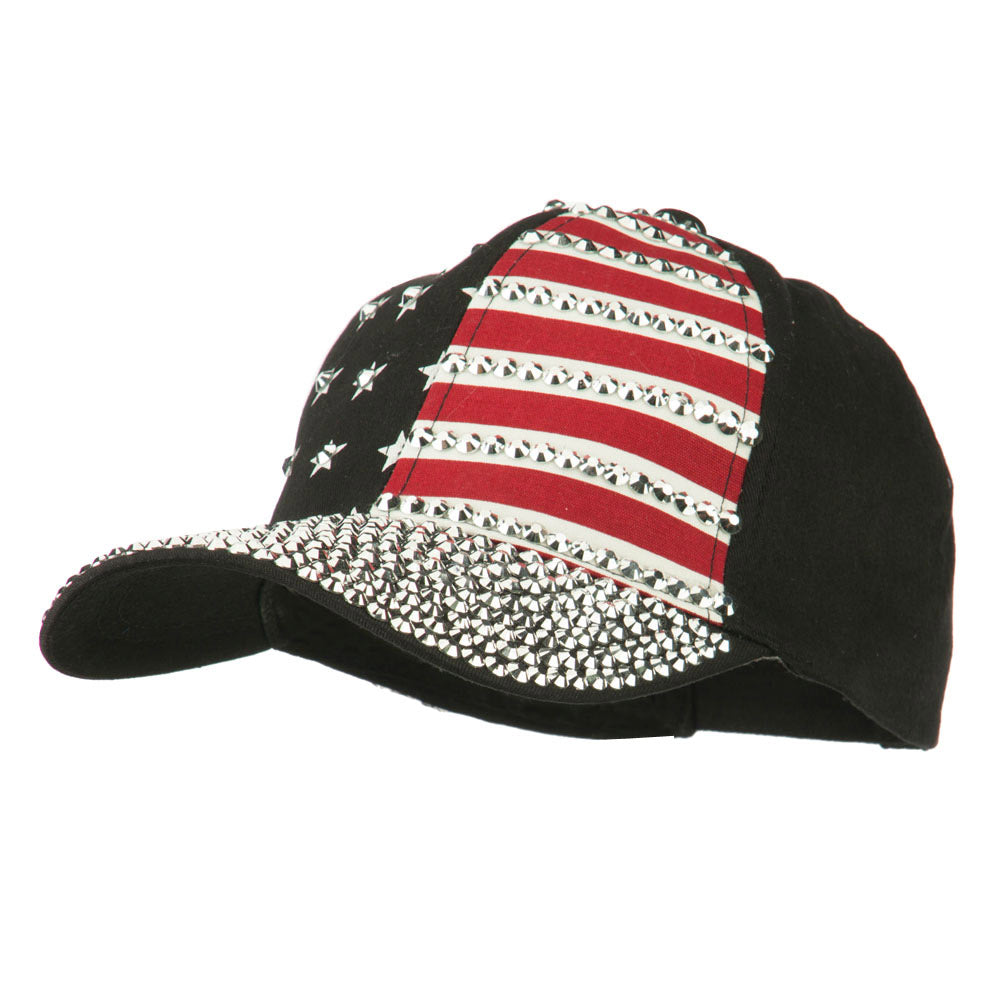 American Flag Rhinestone Jeweled Cap - Black OSFM