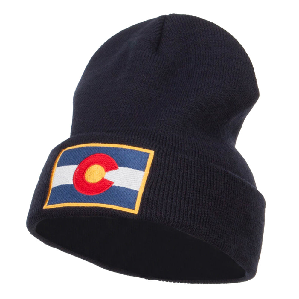 Colorado Flag Embroidered Long Beanie - Navy OSFM