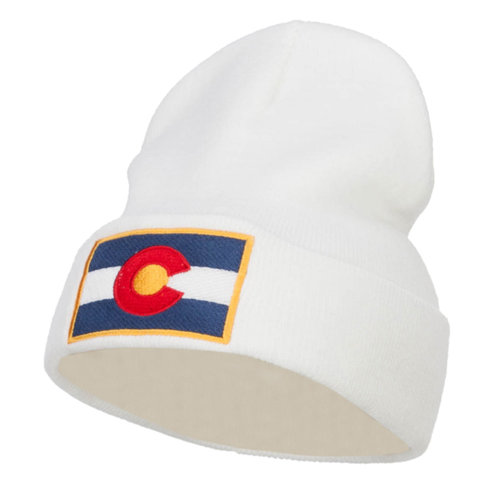 Colorado Flag Embroidered Long Beanie - White OSFM