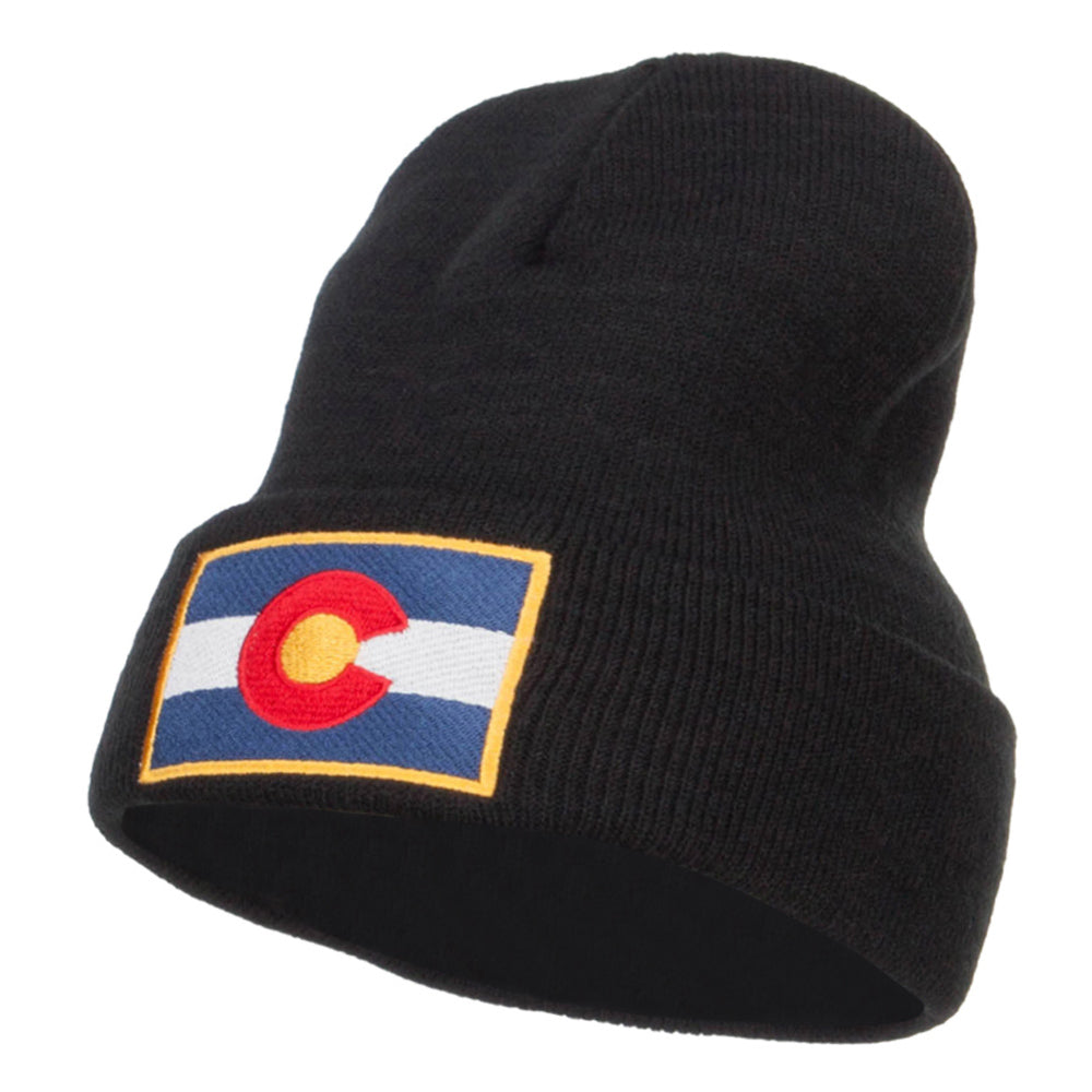 Colorado Flag Embroidered Long Beanie - Black OSFM