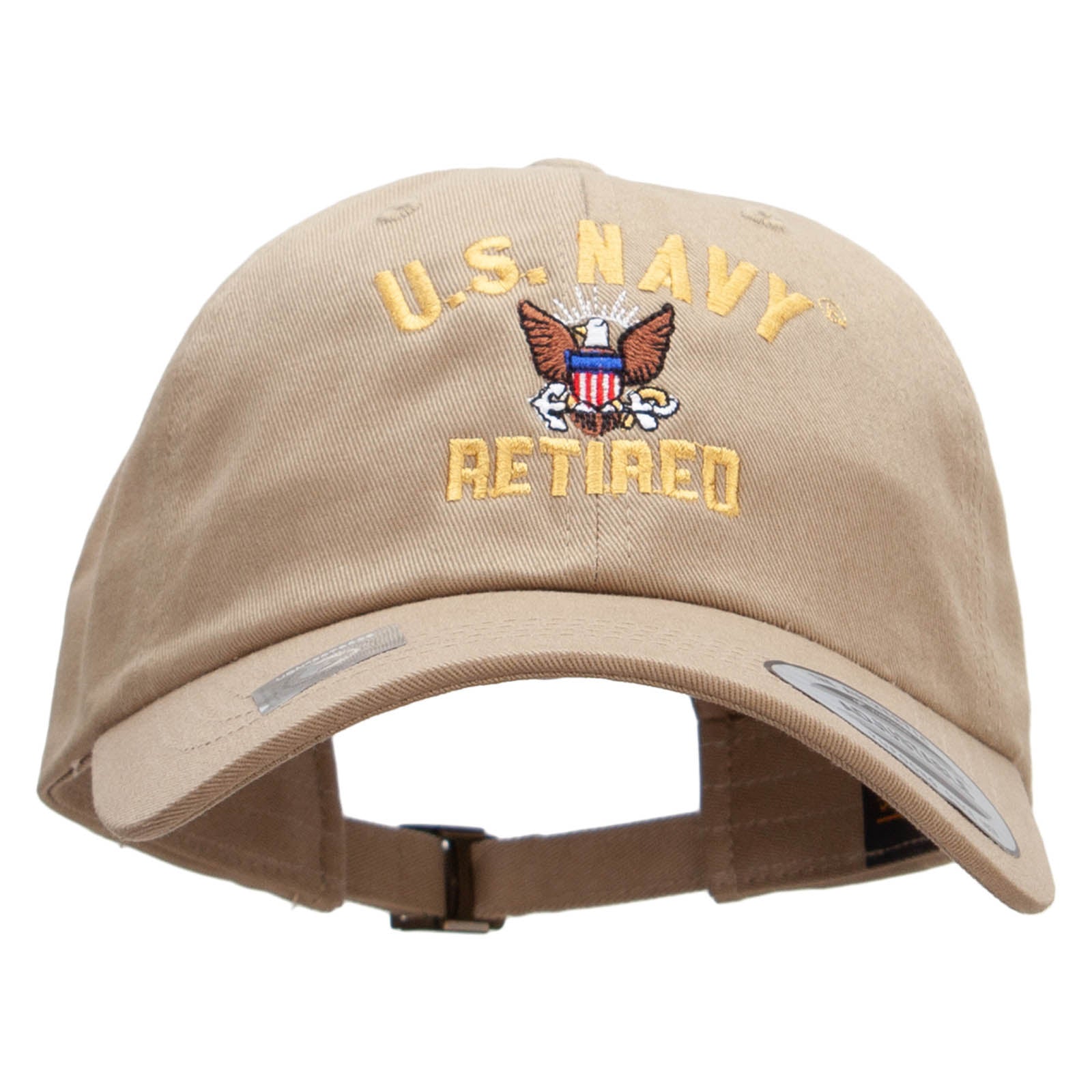 Licensed United States Navy Retired Unstructured Low Profile 6 panel Cotton Cap - Khaki OSFM