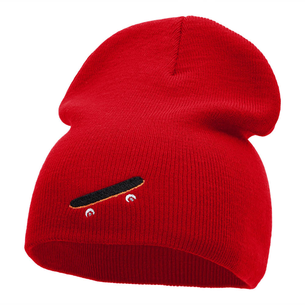 Skateboard Embroidered 8 Inch Short Beanie - Red OSFM