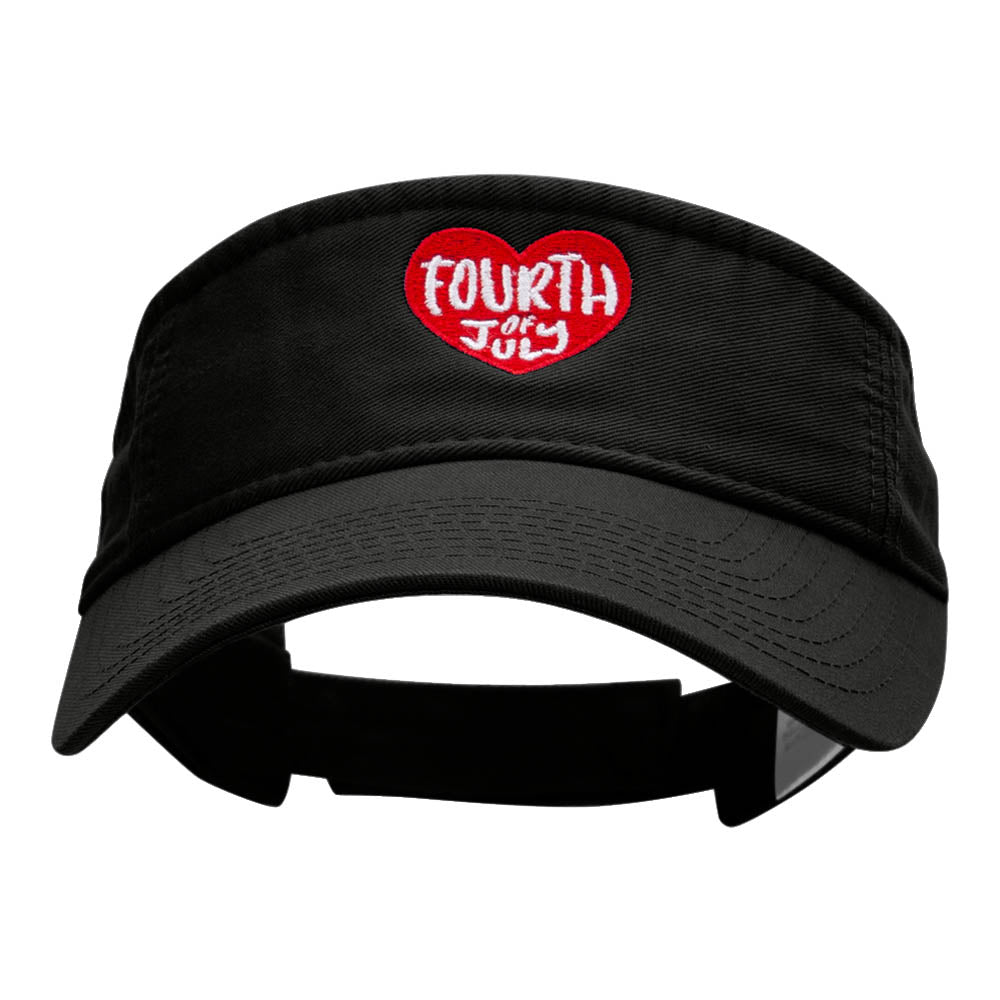 Fourth of July Heart Embroidered Cotton Twill Visor - Black OSFM