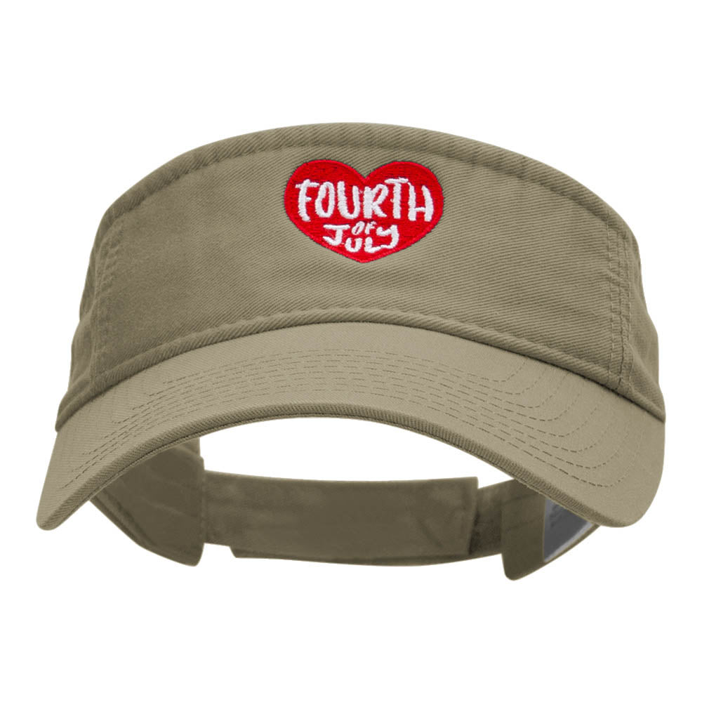 Fourth of July Heart Embroidered Cotton Twill Visor - Khaki OSFM