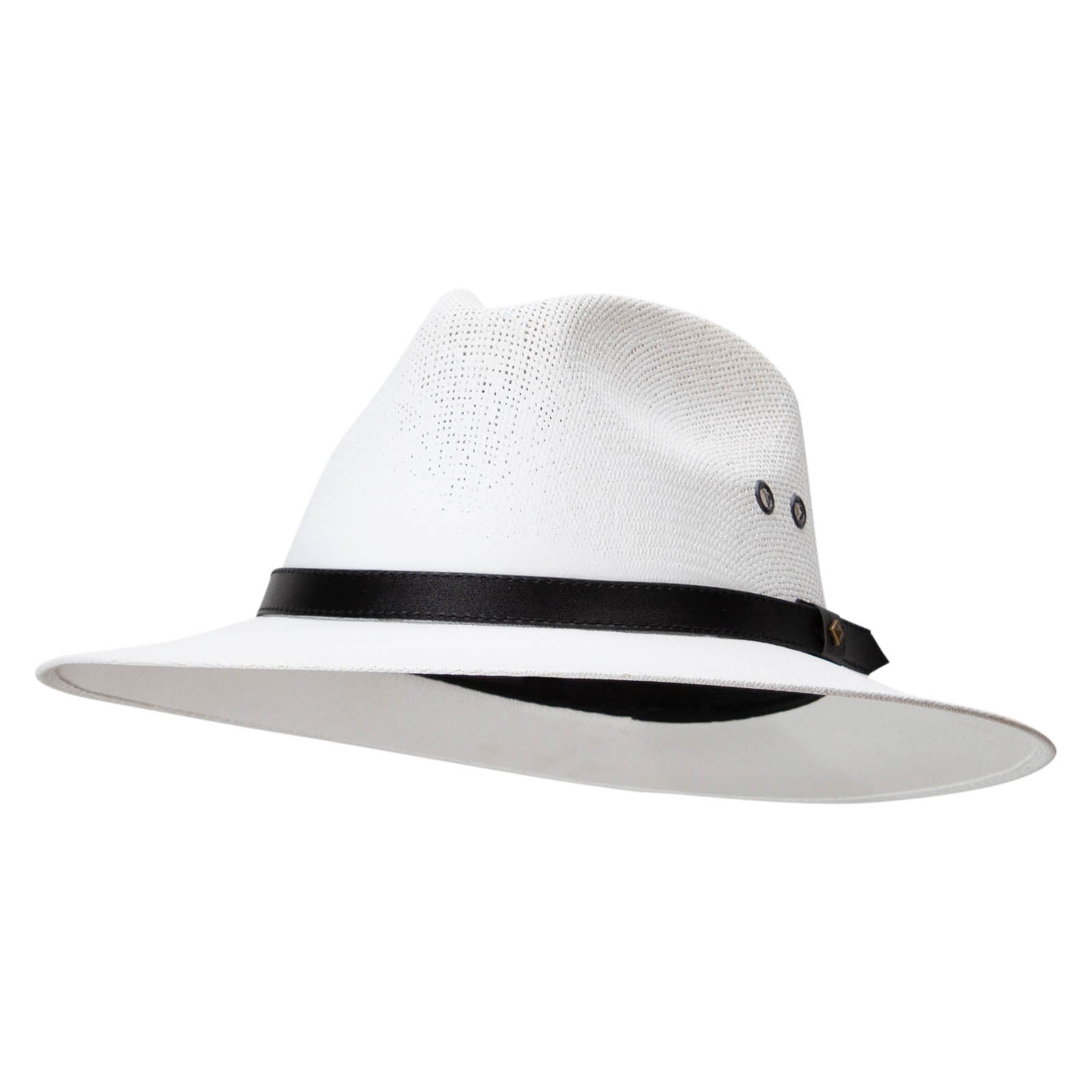 Woven Paper 3 in brim Fedora Hat - White Black 57CM