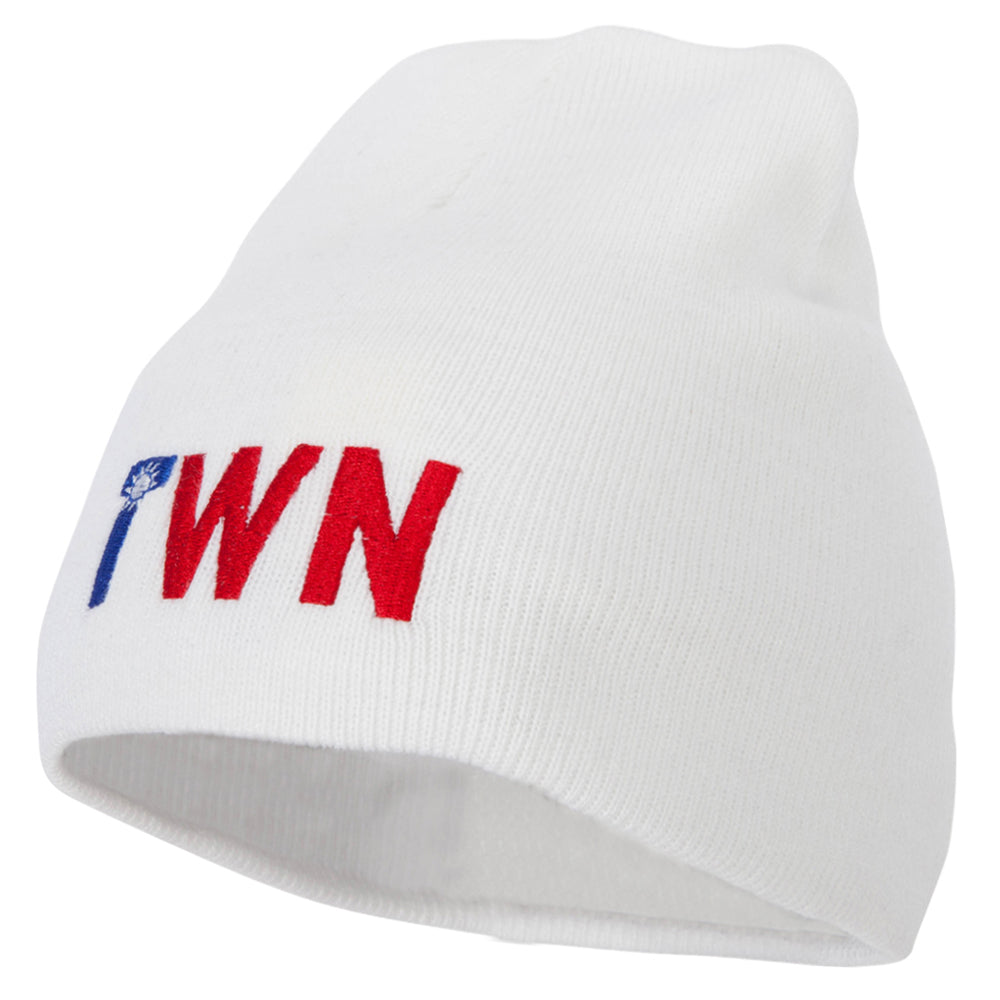 Taiwan Country Three-Letter TWN Flag Embroidered 8 Inch Knitted Short Beanie - White OSFM