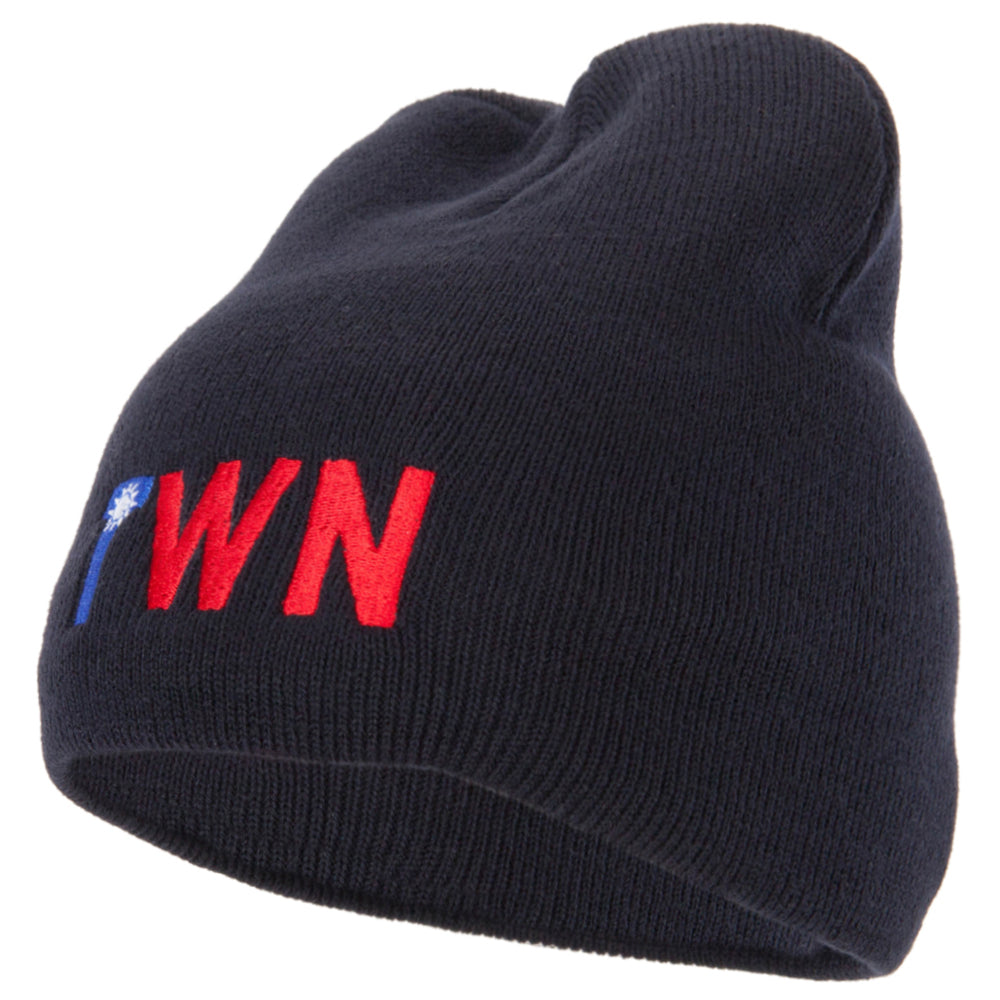 Taiwan Country Three-Letter TWN Flag Embroidered 8 Inch Knitted Short Beanie - Navy OSFM