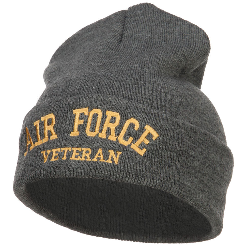 Air Force Veteran Letters Embroidered Long Beanie - Dk Grey OSFM