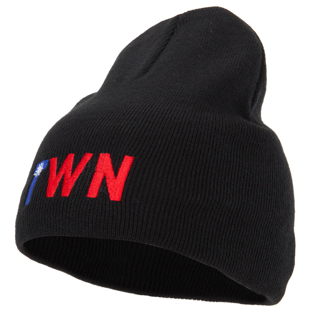 Taiwan Country Three-Letter TWN Flag Embroidered 8 Inch Knitted Short Beanie - Black OSFM