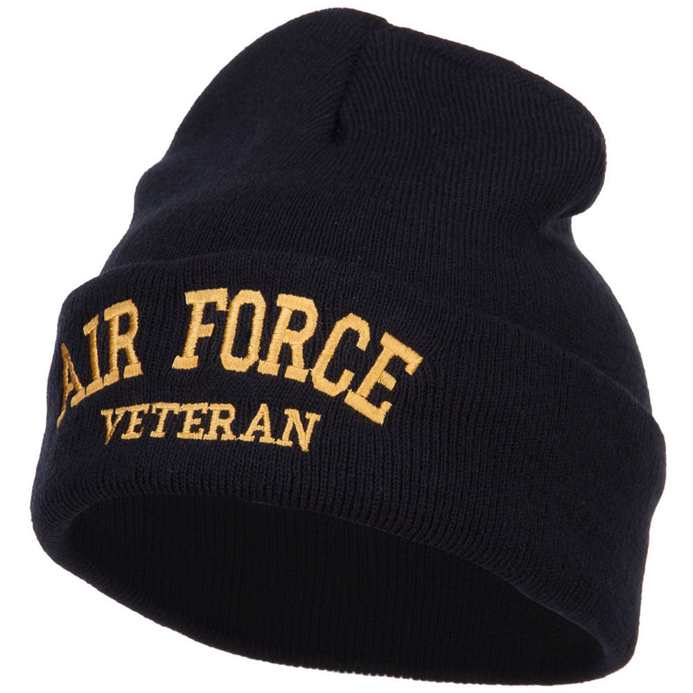Air Force Veteran Letters Embroidered Long Beanie - Black OSFM