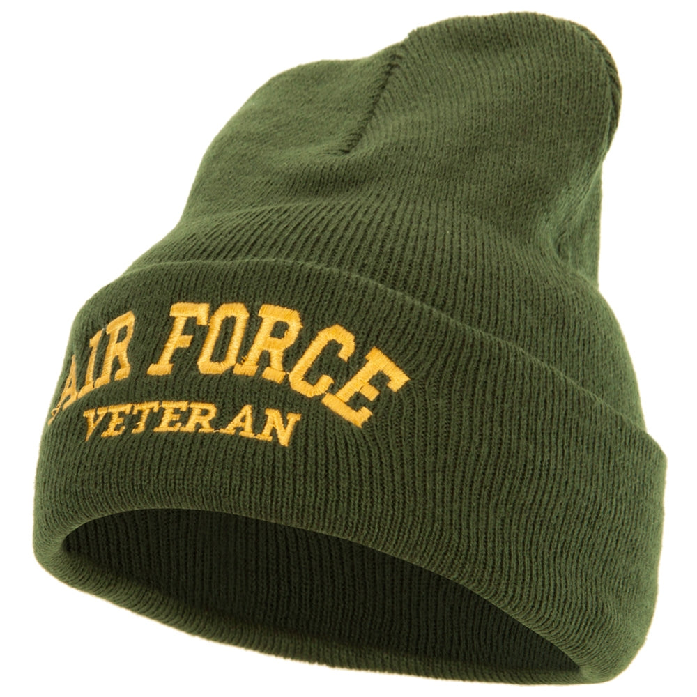 Air Force Veteran Letters Embroidered Long Beanie - Olive OSFM