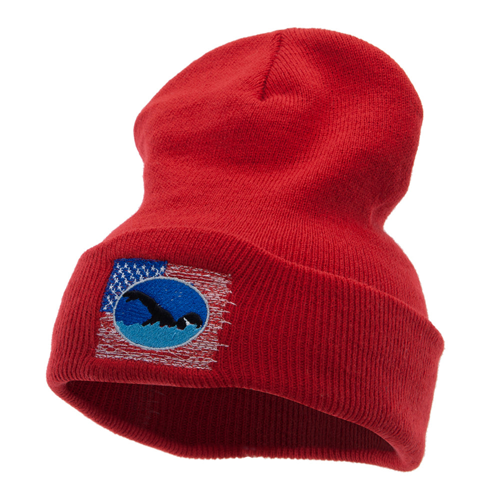 American Swimmer Embroidered 12 Inch Long Knitted Beanie - Red OSFM