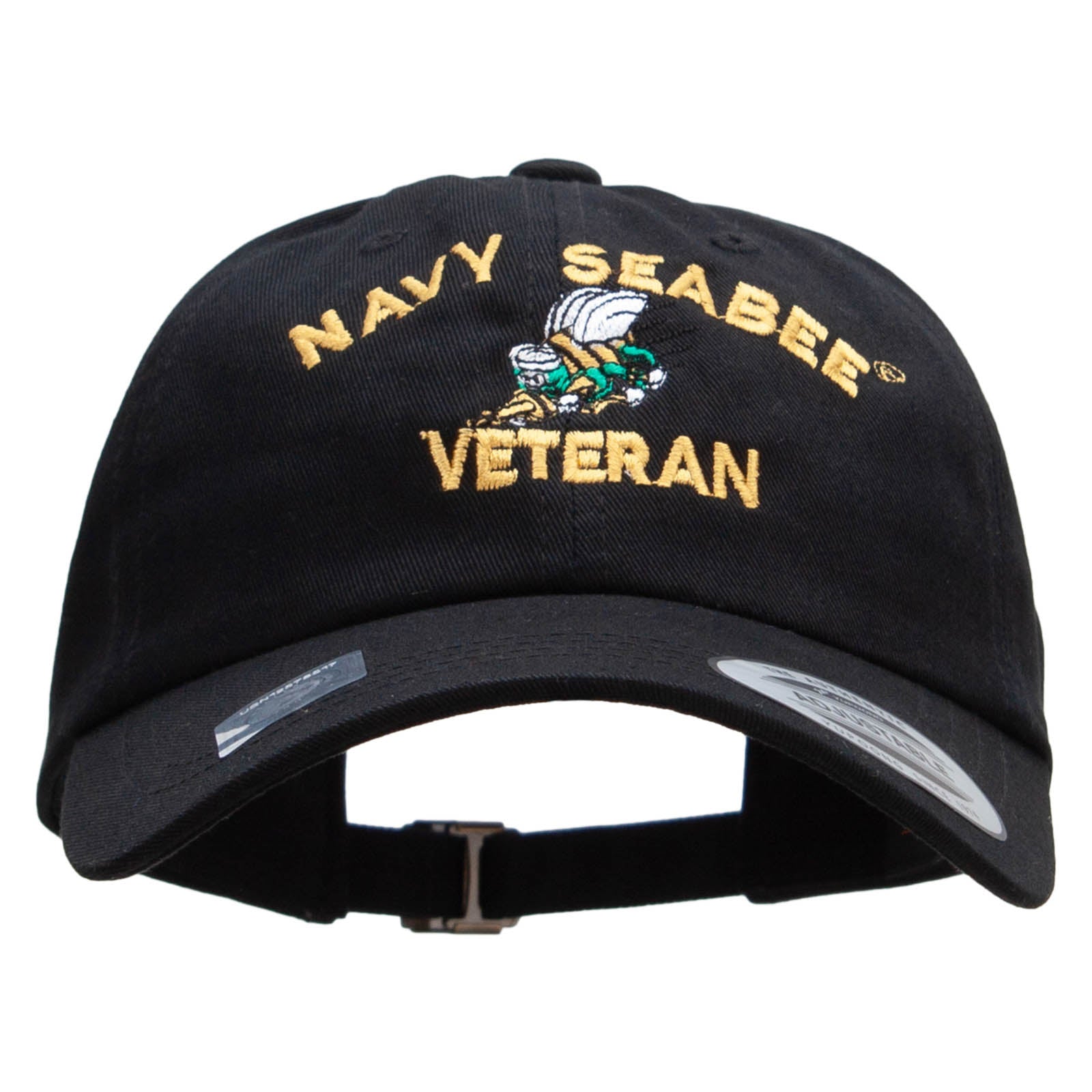 Licensed United States Navy Seabee Veteran Unstructured Low Profile 6 panel Cotton Cap - Black OSFM