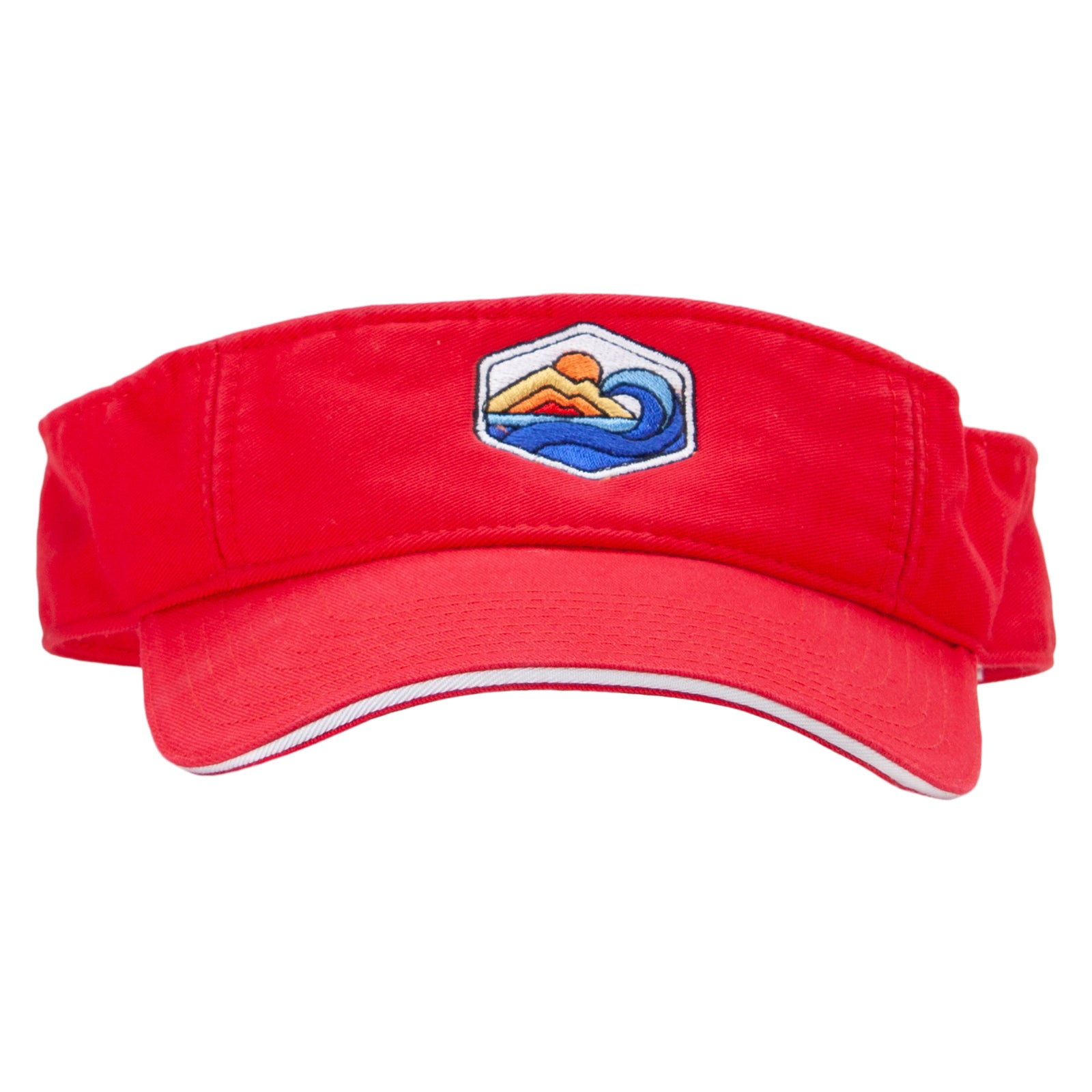 Mountain Waves Embroidered Pro Style Cotton Twill Washed Visor - Red White OSFM