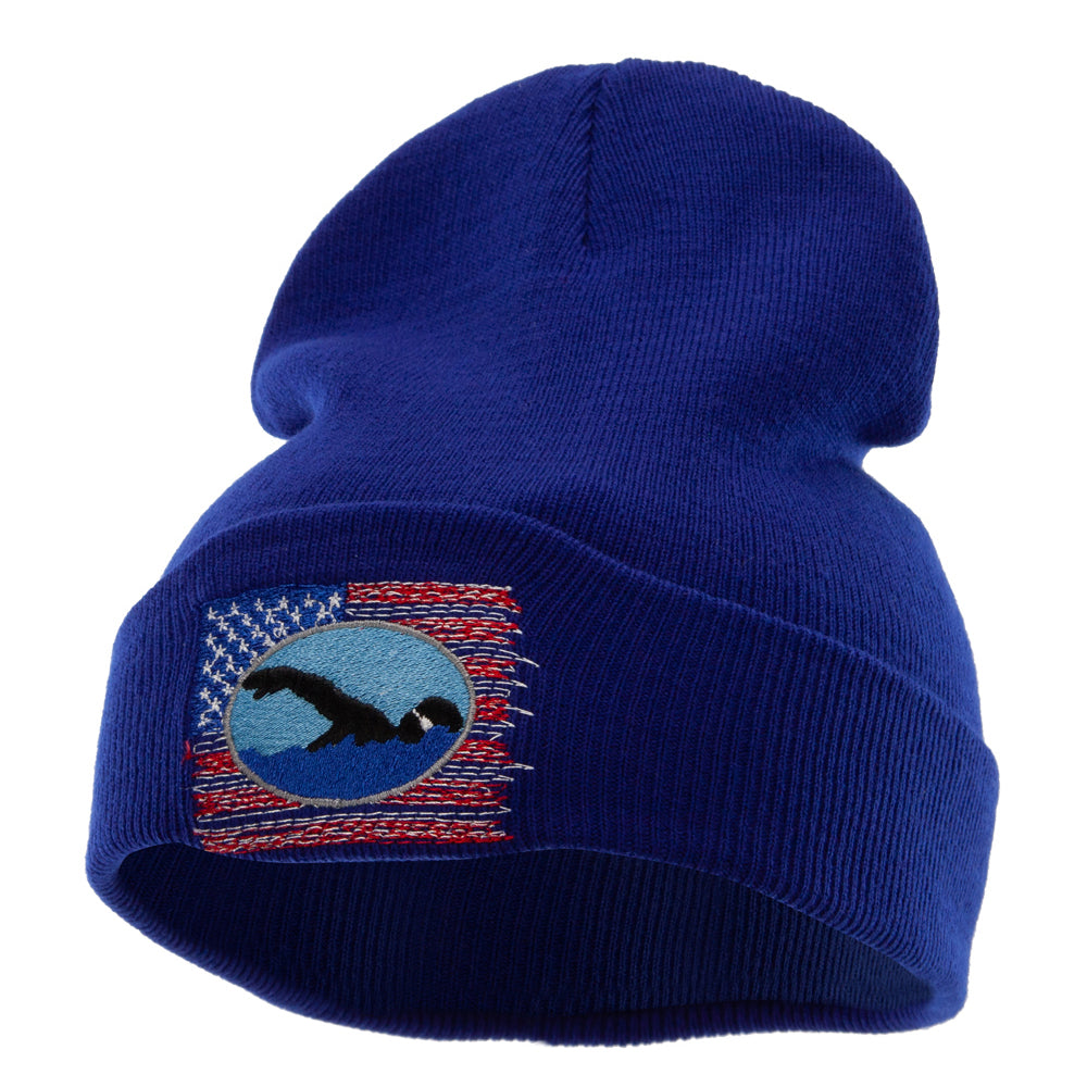 American Swimmer Embroidered 12 Inch Long Knitted Beanie - Royal OSFM