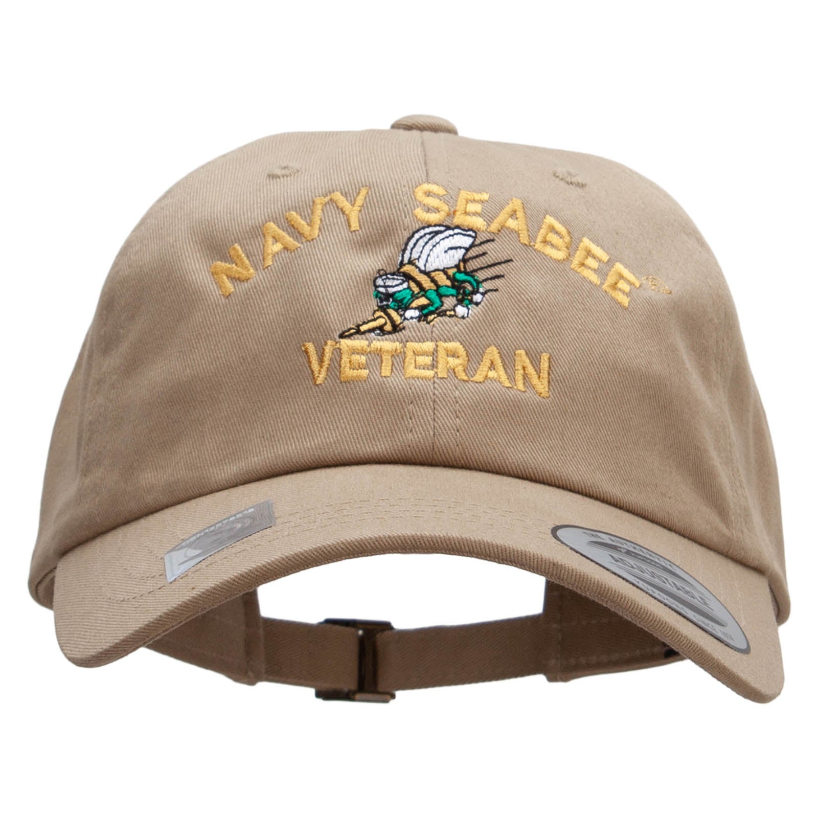 Licensed United States Navy Seabee Veteran Unstructured Low Profile 6 panel Cotton Cap - Khaki OSFM