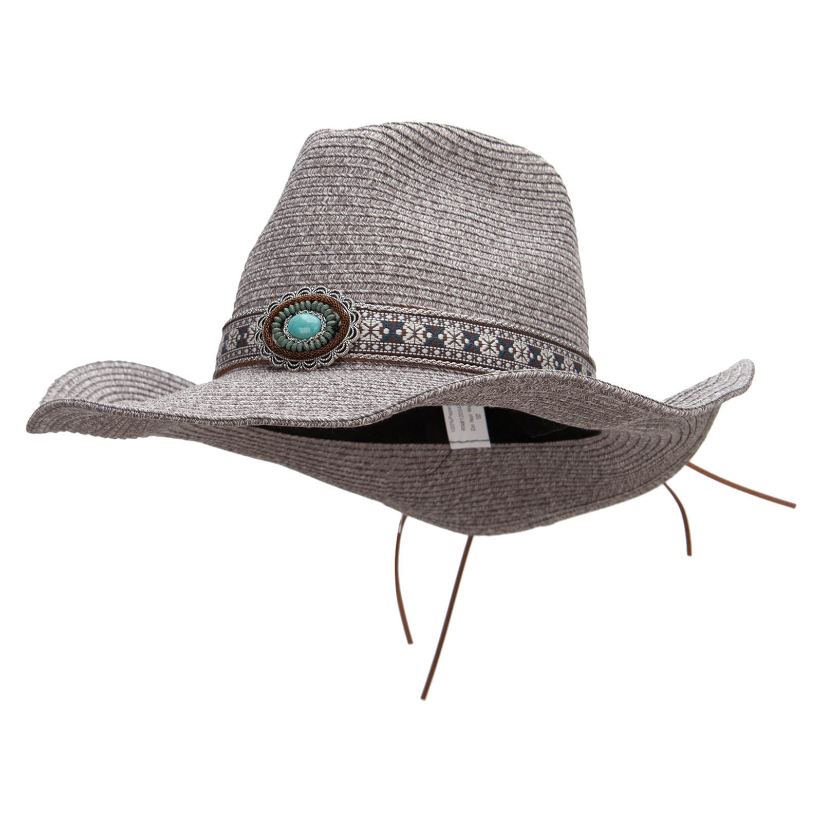 Women&#039;s Paper Braid Leatherette Crown Cowboy Hat - Dk Grey Blend OSFM