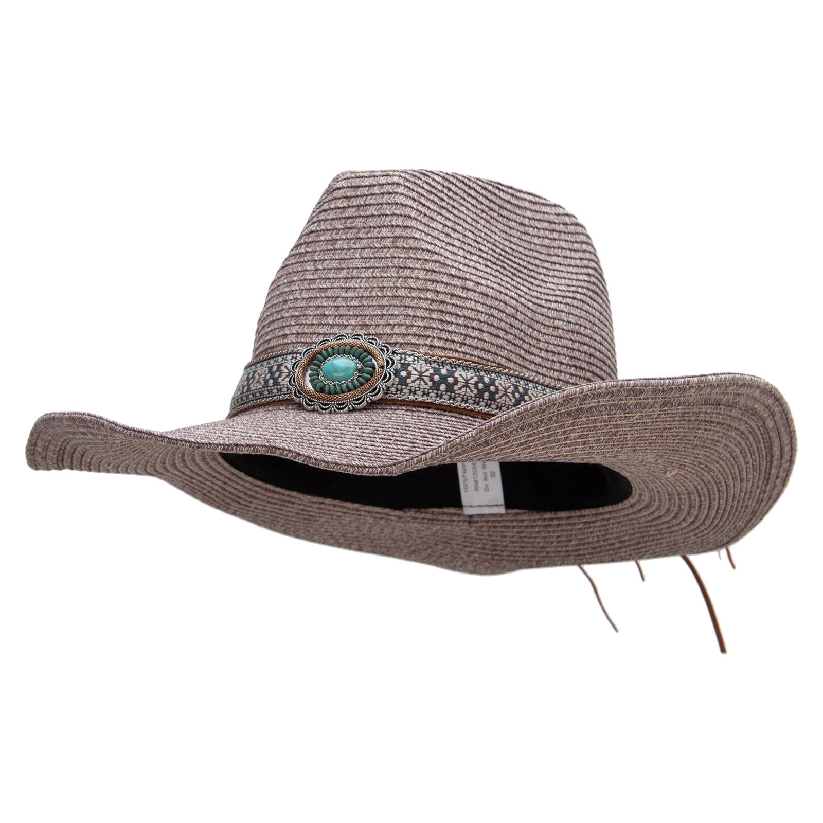 Women&#039;s Paper Braid Leatherette Crown Cowboy Hat - Lt Brown Blend OSFM