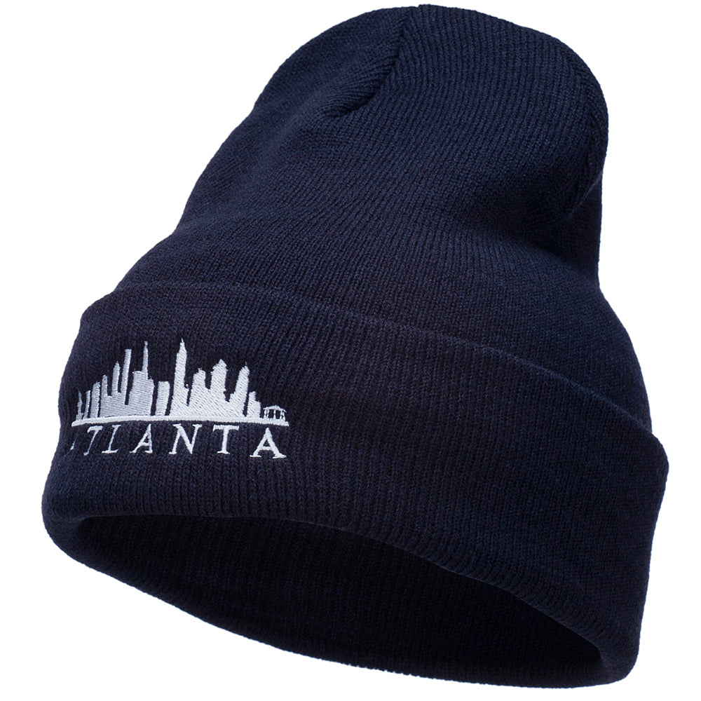 Atlanta Skyline Embroidered Cuffed Long Beanie - Navy OSFM