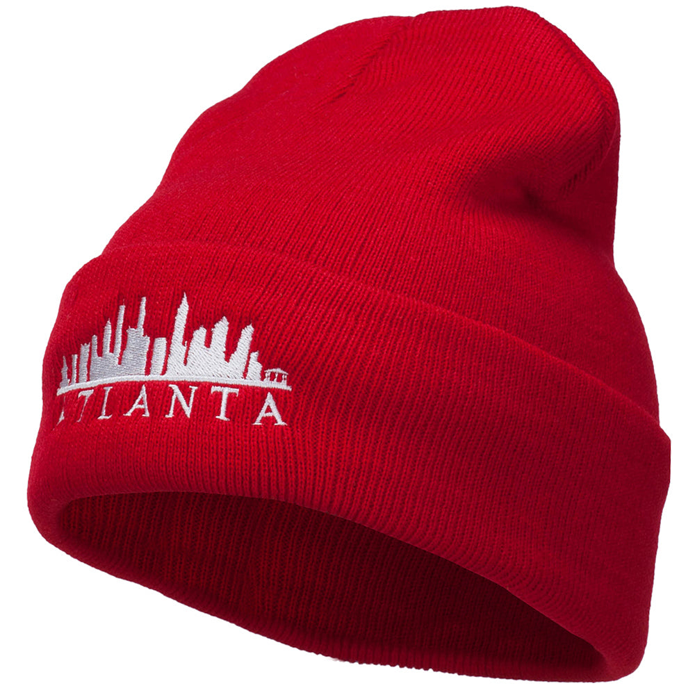 Atlanta Skyline Embroidered Cuffed Long Beanie - Red OSFM