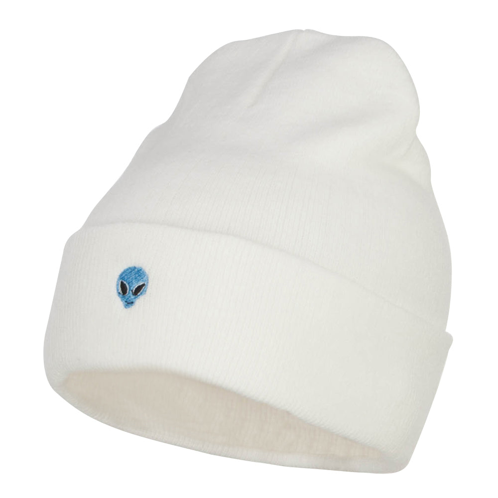 Mini Alien Embroidered Long Beanie - White OSFM