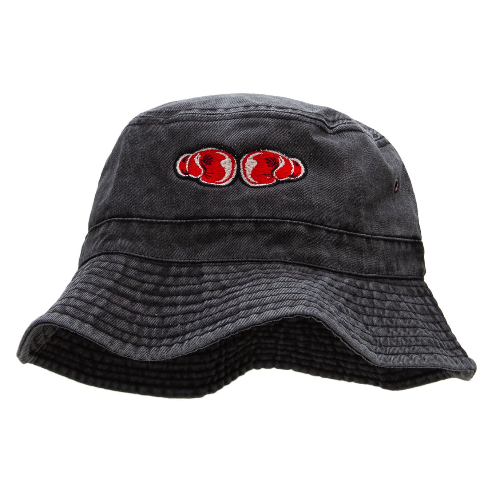 Touching Boxing Gloves Embroidered Bucket Hat - Black OSFM