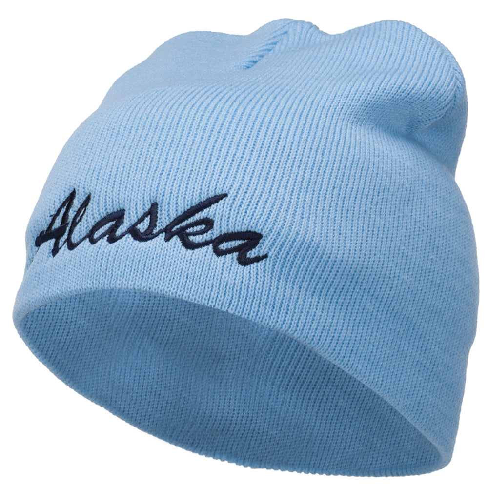 Alaska Embroidered Short Beanie - Lt Blue OSFM