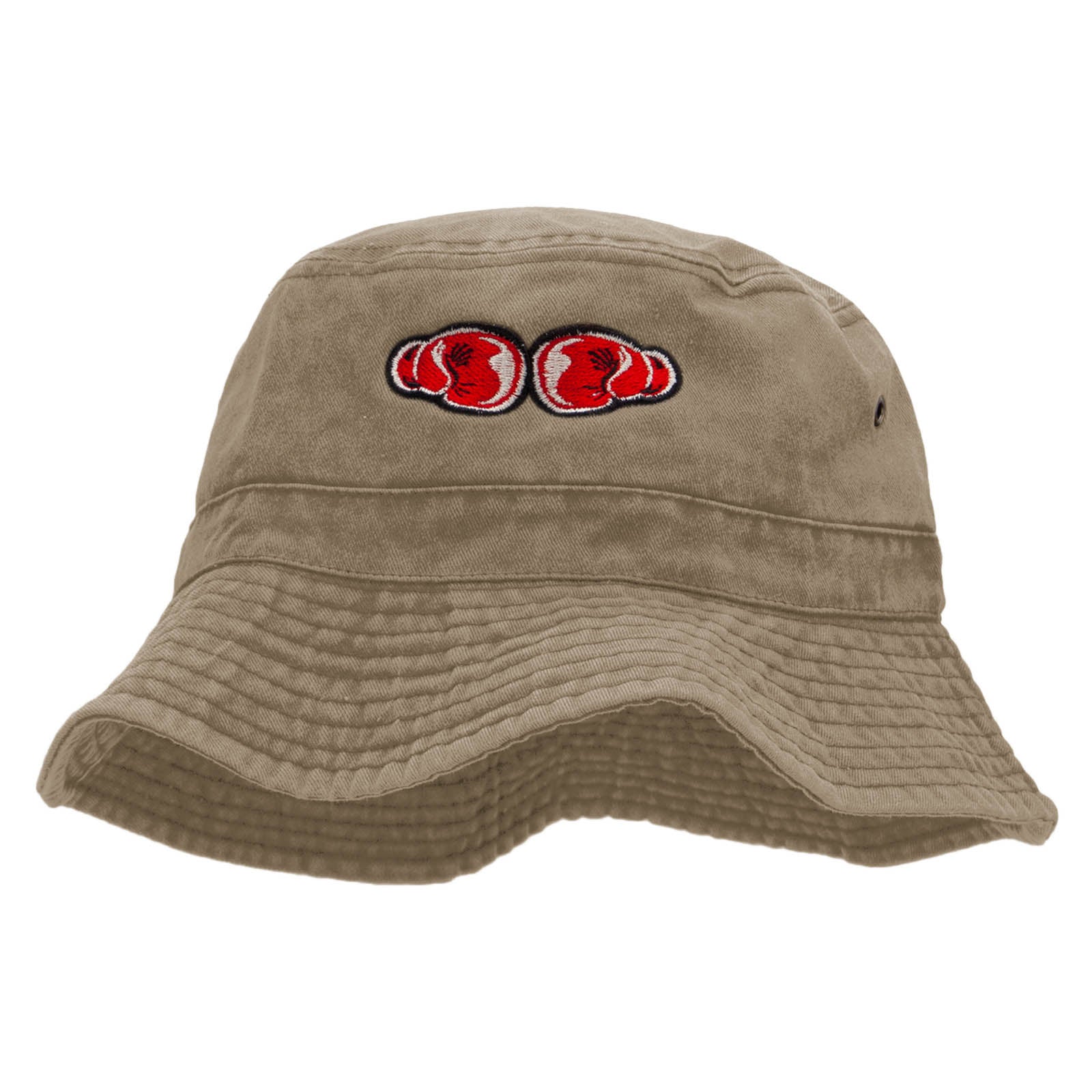 Touching Boxing Gloves Embroidered Bucket Hat - Khaki OSFM