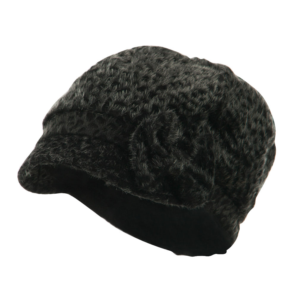 Animal Print Bow Accent Newsboy Hat - Black OSFM