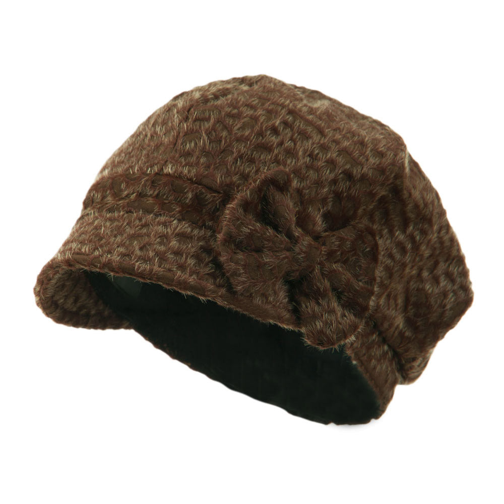 Animal Print Bow Accent Newsboy Hat - Coffee OSFM