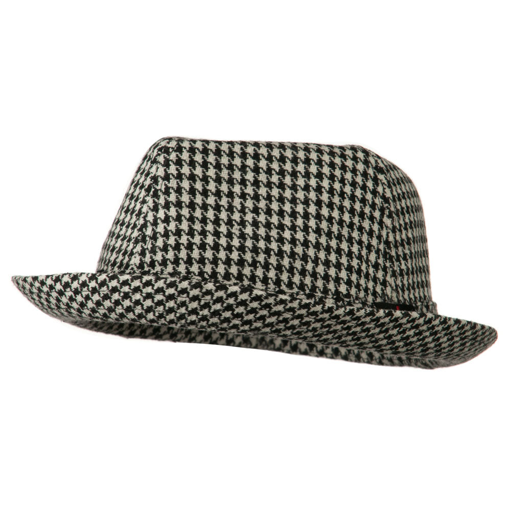 Boys Acrylic Blend Mini Herringbone Fedora - Black White OSFM