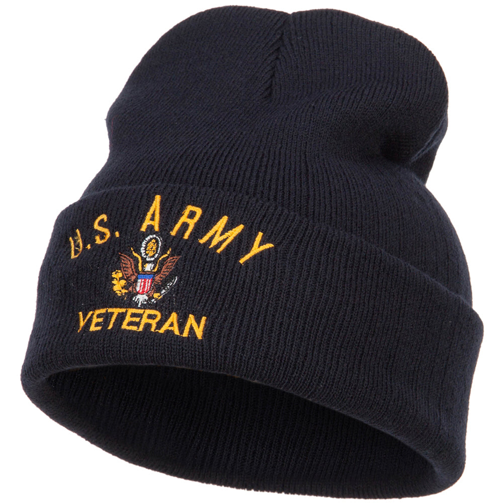 US Army Veteran Military Embroidered Long Beanie - Navy OSFM