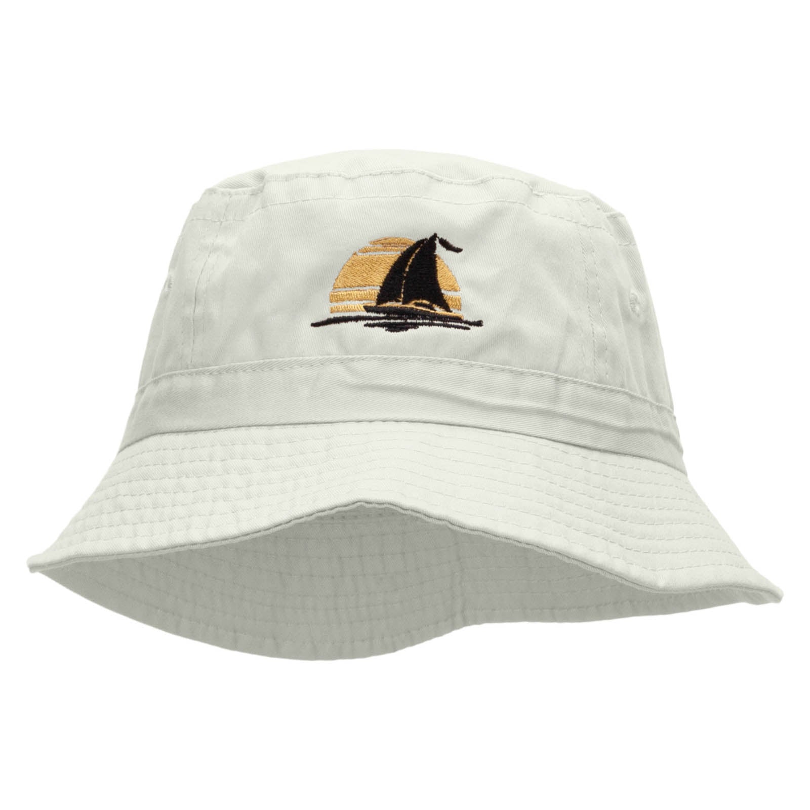 Sailboat Sunset Embroidered Bucket Hat - White OSFM