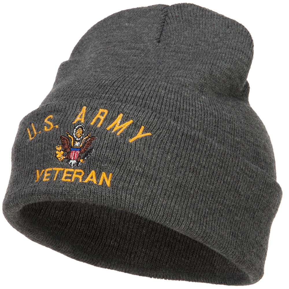 US Army Veteran Military Embroidered Long Beanie - Dk Grey OSFM