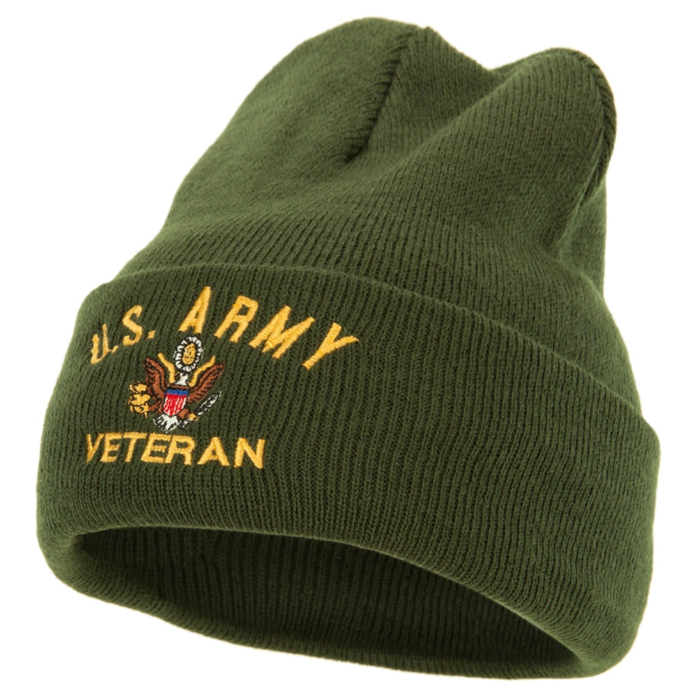 US Army Veteran Military Embroidered Long Beanie - Olive OSFM