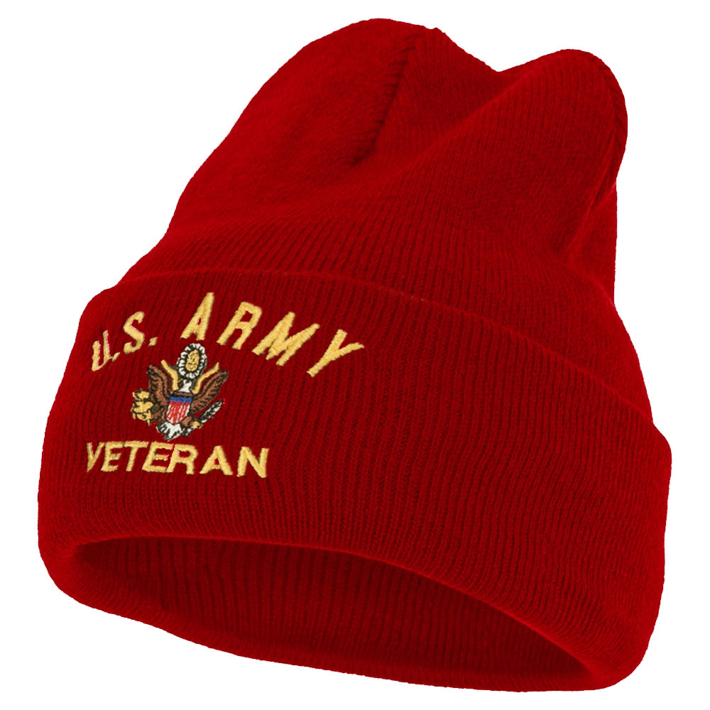 US Army Veteran Military Embroidered Long Beanie - Red OSFM