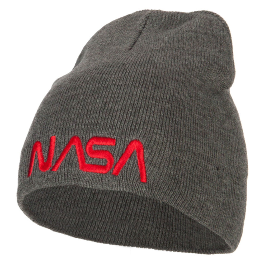 NASA Letters Embroidered Knitted Short Beanie - Dk Grey OSFM