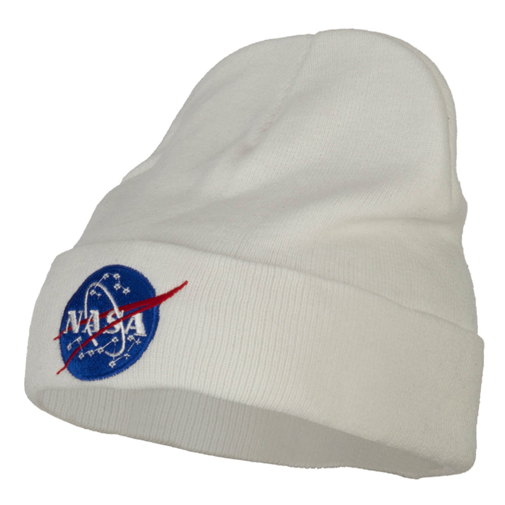 NASA Insignia Embroidered Big Size Long Beanie - White XL-3XL