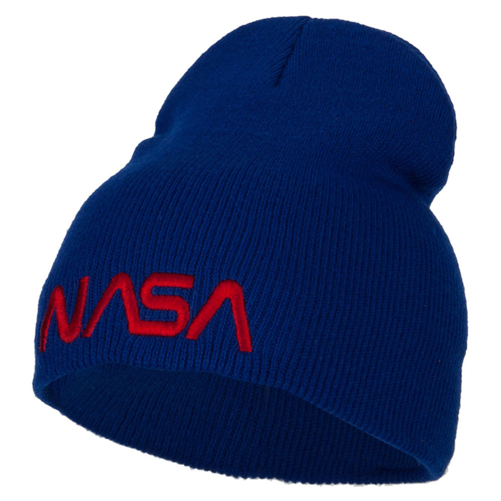 NASA Letters Embroidered Knitted Short Beanie - Royal OSFM